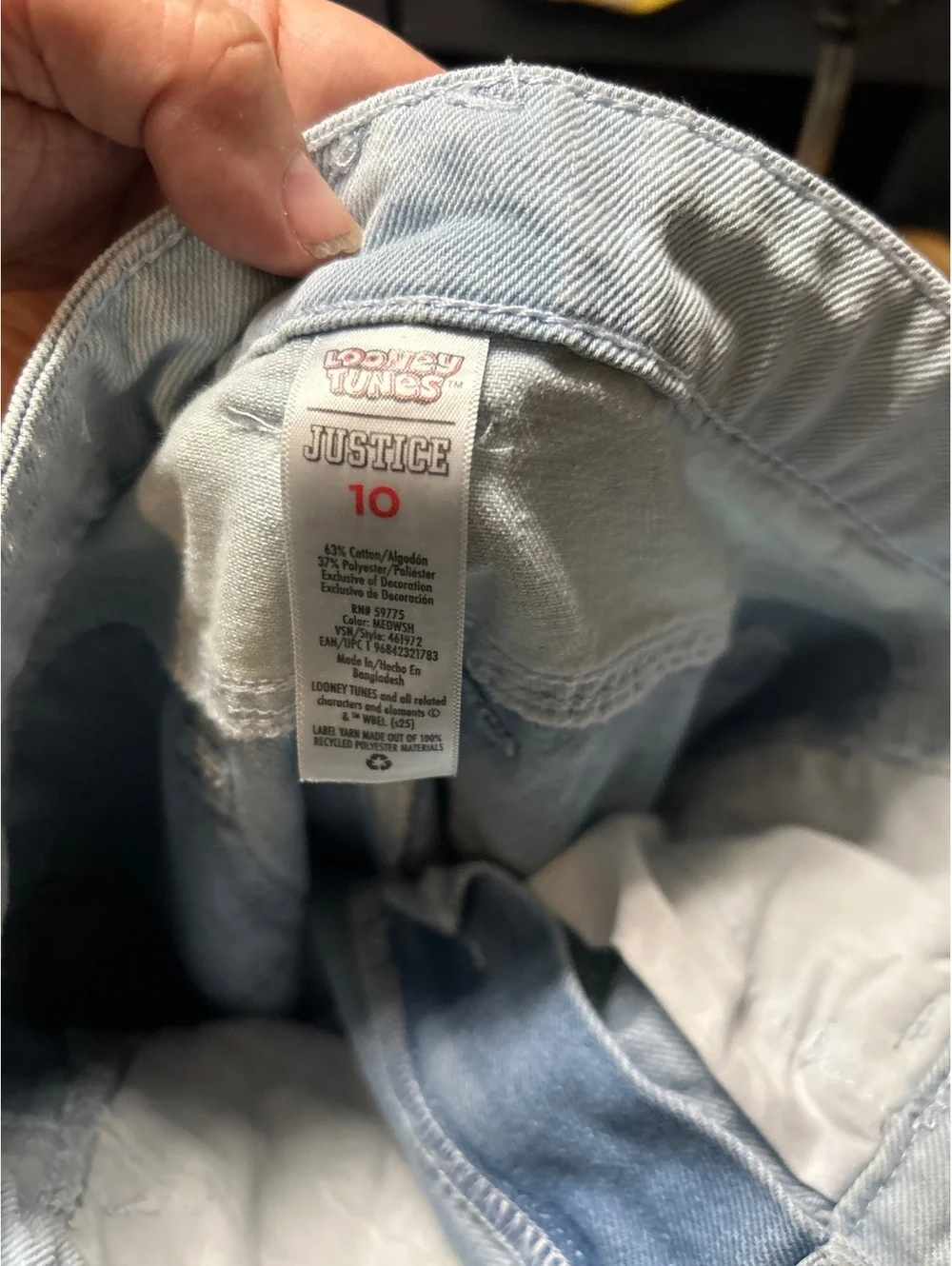 Justice Light Wash Denim Cargo Pants with Cartoon Prints